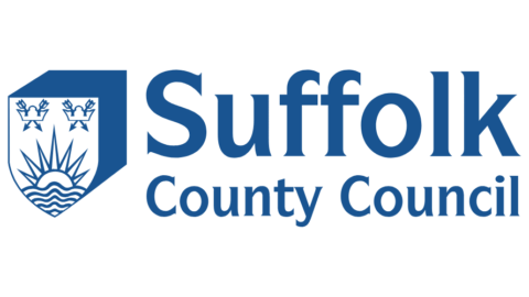 Suffolk County Council logo image blue text on white background with blue crest image