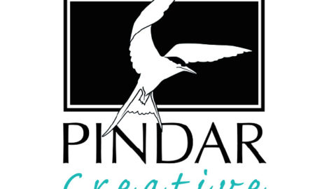 Pindar Creative logo image. Wite bird illustration on black background. Text reads: Pindar Creative