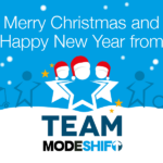 White text on blue background reads: Merry Christmas and Happy New Year from Team Modeshift
