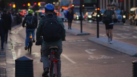 People cycling in city cycle lane image