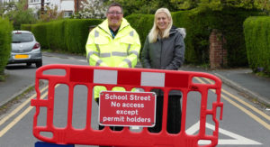 School Streets staff with road barrier image