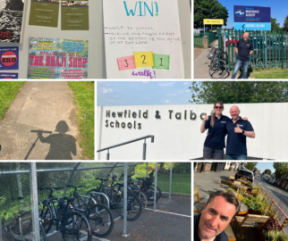 Collage of photographs - Active Travel Ambassadors at schools nationwide, travelling actively image