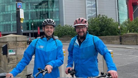 Nick Butler and Tom Murray taking part in Cycle Uk's Manchester event