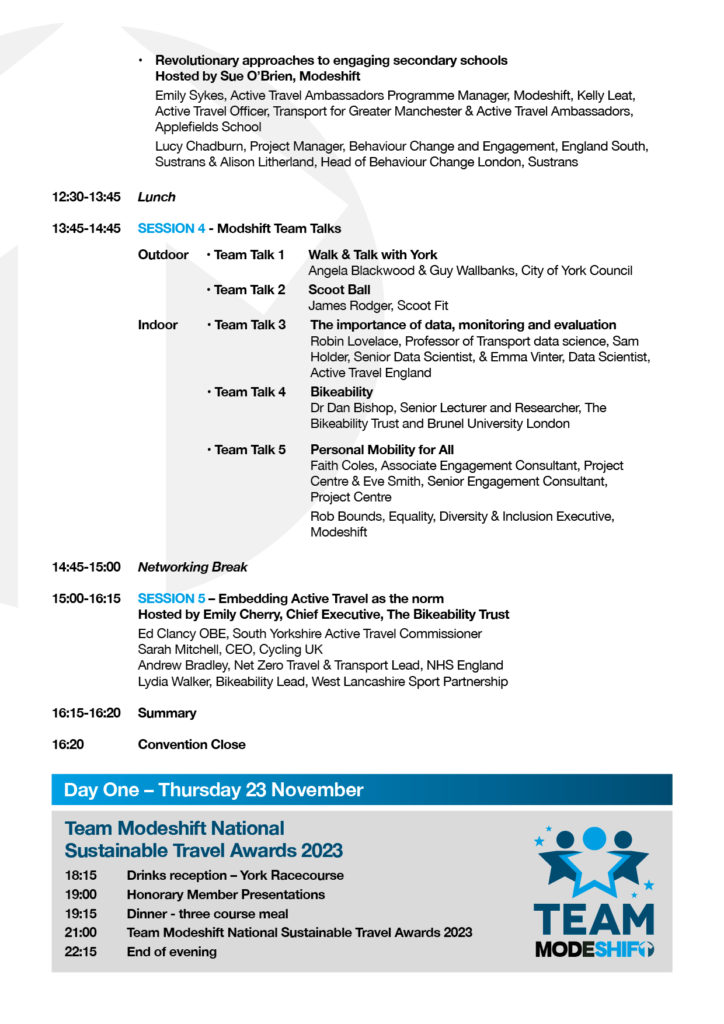 Modeshift Convention agenda page two