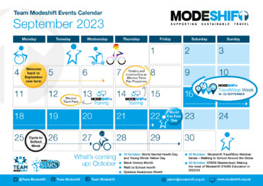 September calendar page image with Modeshift logo, diary dates.