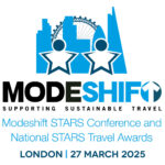 Blue text on white back ground. Reads: 'Modeshift STARS Conference and National STARS Travel Awards London 27 March 2025'.