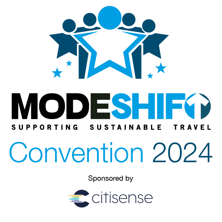 Modeshift Convention logo. Blue text on white background reads: Modeshift Convention 2024. Sponsored by Citisense.