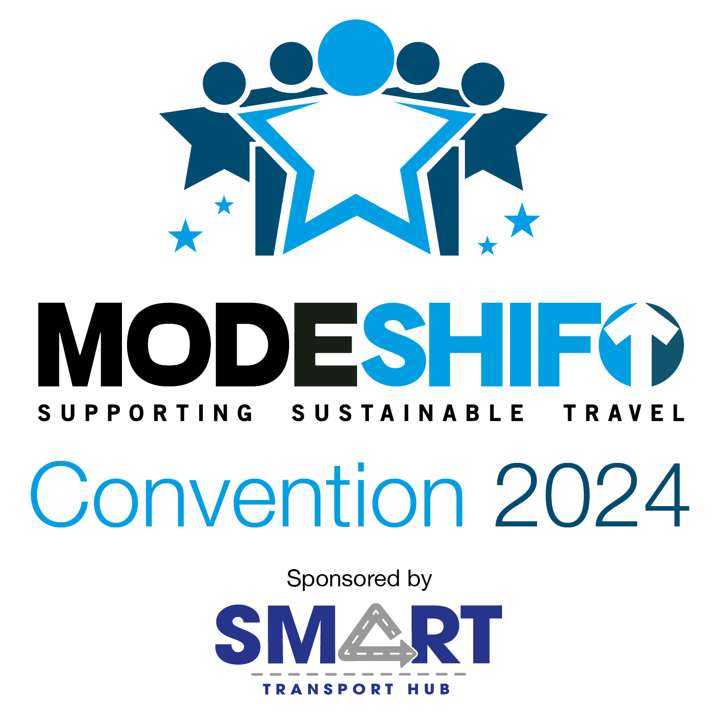Modeshift Convention logo. Blue text on white background. Text reads: Convention 2024 sponsored by Smart Transport Hub.