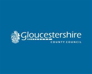 White text on blue background reads: Gloucestershire.County Council 