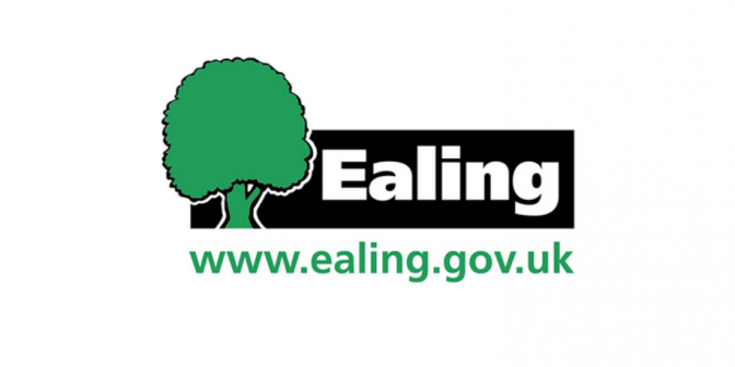 Ealing Council logo featuring a green tree symbol alongside the council name