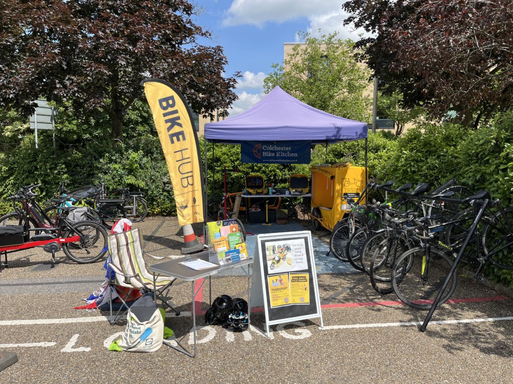 An outdoor cycling event setup with a 