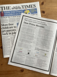 Open letter to Prime Minister published in the times newspaper image 