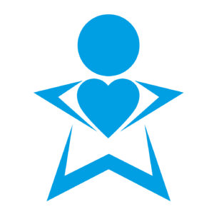 Blue Stars shaped person holding heart shape on white background