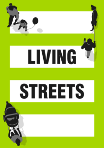 Living Streets logo. Black text on green background reads: Living Streets