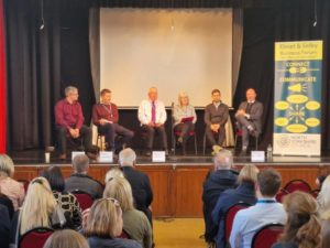 Sherbern in Elmet Business Park Forum Meeting. Panel of speakers sit on stage including Modeshift STARS Business Program Manager Tom Murray
