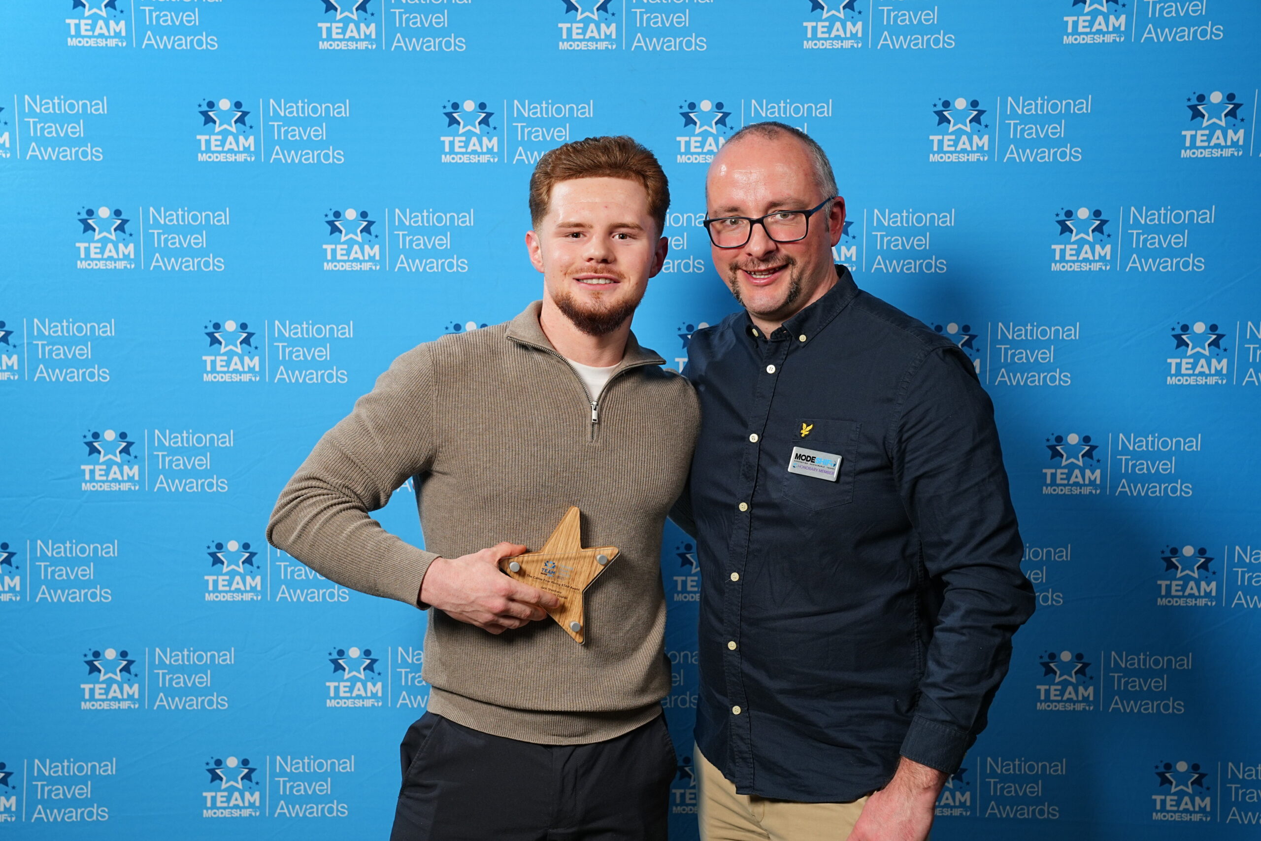 The Cathie Friar Rising STAR Award Jack Sheldrake Buckinghamshire Council Two men pose for the camera - man on the left has a star shaped award in hand.