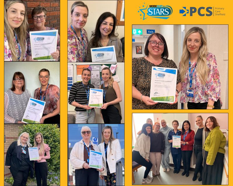 Collage of images showing diverse groups of women holding certificates, likely for achievements or training, with "STARS" and "PCS Primary Care Sheffield" branding visible.