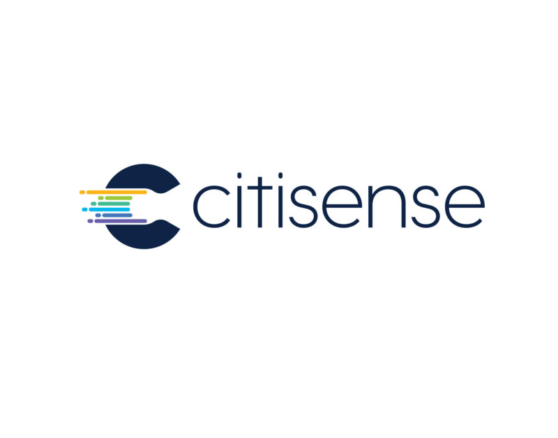 Citisense logo on white background with multi colour pattern on letter C