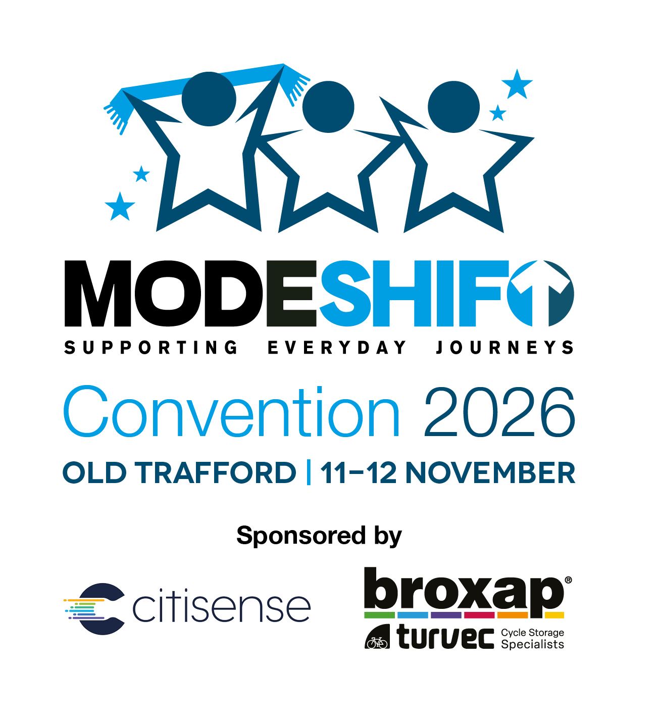 MODESHIFT Supporting Everyday Journeys Convention 2026 at Old Trafford on November 11-12, sponsored by Citizense and Broxap.